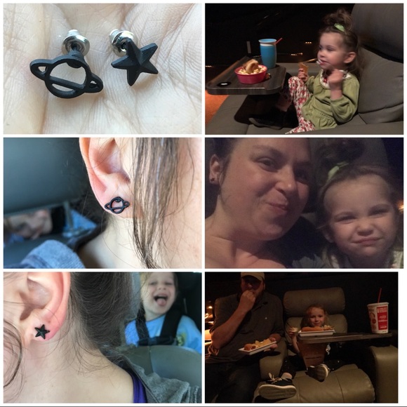 NEW💙💎SATURN RING PLANET W/STAR EARRINGS💎💙BLACK - Picture 5 of 6